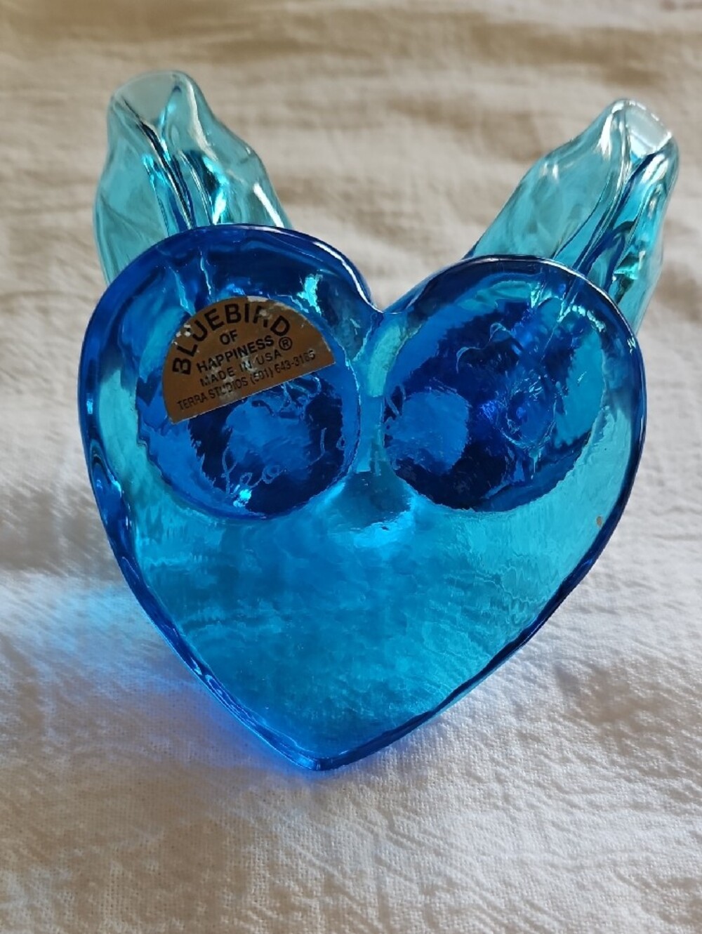 Blue Glass Heart Bird Figurine Decorative Accent - Picture 2 of 2